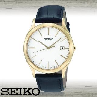 【SEIKO 精工】藍寶石水晶皮革紳士腕錶(SGEE08P1)