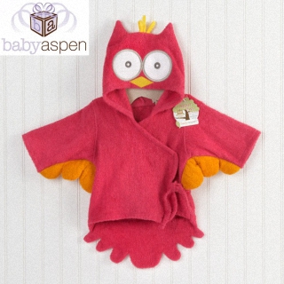 【BabyAspen】BAS 小小貓頭鷹嬰兒浴袍-長袍-桃紅(#BA14006HP)