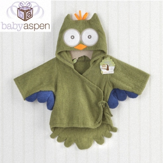 【BabyAspen】BAS 小小貓頭鷹嬰兒浴袍-長袍-綠色(#BA14006GN)