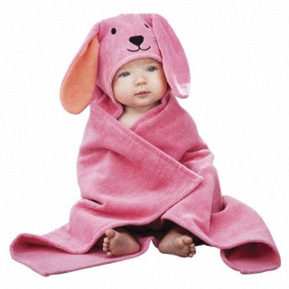 【美國 Elegant Baby】動物連帽浴巾-覆盆莓兔兔 #79578