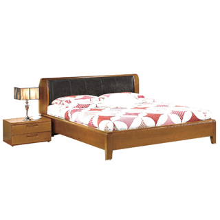  【時帖峞j克里斯5尺皮革型實木樟木色雙人床(076-1只含床頭-床架-不含床墊、床頭櫃)
