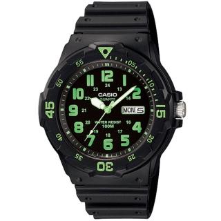 【CASIO 卡西歐】潛水風格潮流指針錶(黑x綠時標-47.9mm)