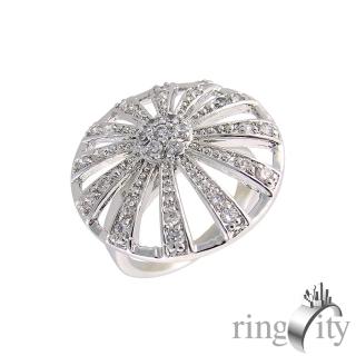 【RingCity】圓形放射狀鏤空造型戒(白鑽色系列)