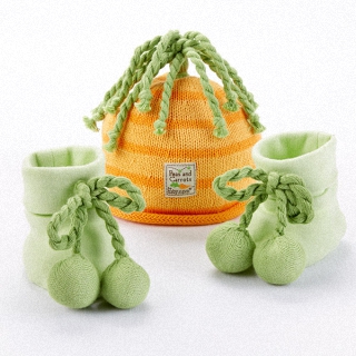 【BabyAspen】BAS 農村田野南瓜針織帽+腳套 兩件彌月禮物組(#BA15050NA)