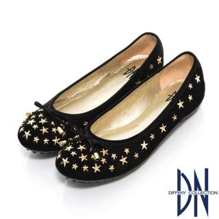 【DN】甜美名媛 MIT星星鉚釘牛皮豆豆鞋(黑)