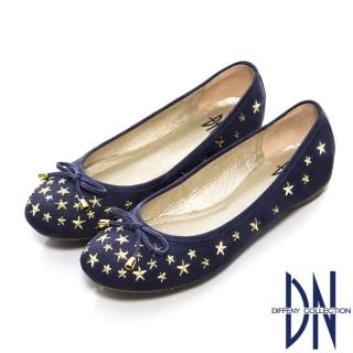 【DN】甜美名媛 MIT星星鉚釘牛皮豆豆鞋(藍)
