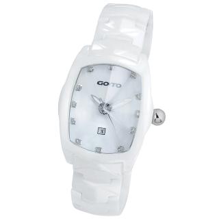【GOTO】簡約晶鑽陶瓷腕錶(白x銀色指針)