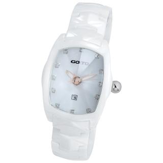 【GOTO】簡約晶鑽陶瓷腕錶(白x玫瑰金色指針)