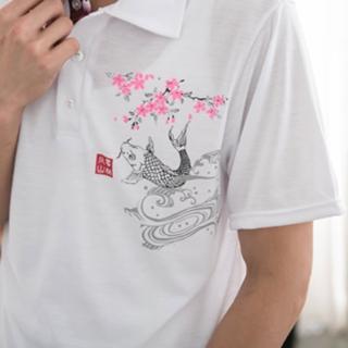 【Jimmy&Wang】男生中國風錦鯉白色POLO衫(網)