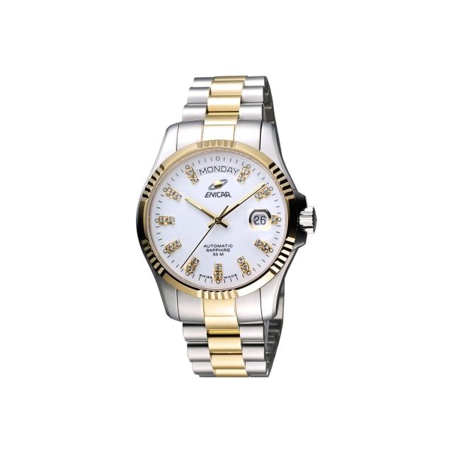 【ENICAR】英納格 自動系列璀燦晶鑽機械腕錶-白x雙色版/40mm(3169-50-330G)