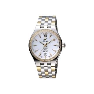 【ENICAR】英納格 傳真系列時尚晶鑽機械腕錶-白x雙色版-39mm(3168-50-316GS)