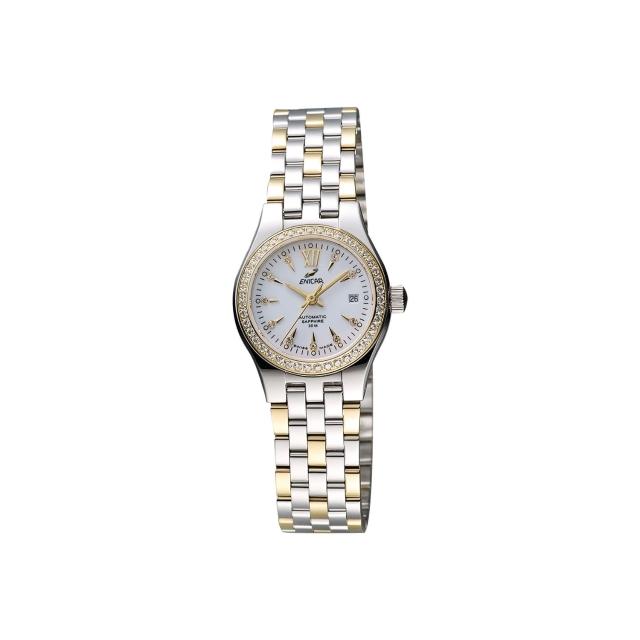 【ENICAR】英納格 傳真系列時尚晶鑽機械女錶-白x雙色版/26mm(778-50-316GS)