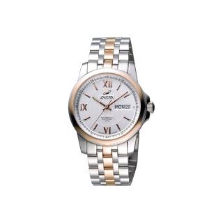 【ENICAR】英納格 羅馬經典日曆機械腕錶-銀x雙色版-39mm(168-51-326G)