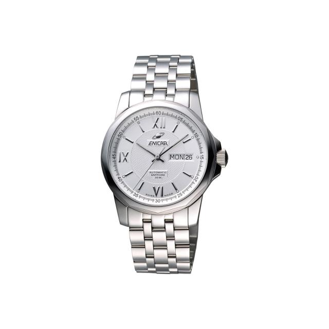 【ENICAR】英納格 羅馬經典日曆機械腕錶-銀/39mm(168-51-326aA)
