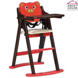 【甜美家】可愛小紅豬折合寶寶餐椅(全實木製作)