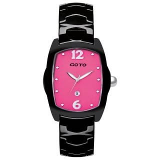 【GOTO】Sweet color 甜美陶瓷時尚腕錶-黑x桃(GC7520L-33-F22)