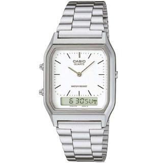 【CASIO 卡西歐】時帖洧k復古雙顯設計錶(銀白-39.5mm)