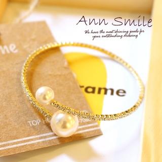 【微笑安安】韓製大小珍珠夾鑲晶鑽手環