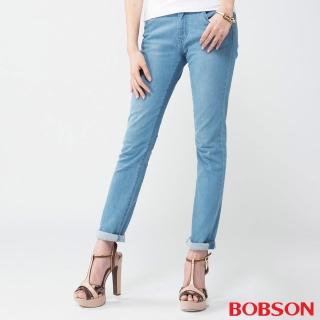 【BOBSON】女款膠原蛋白小直筒褲(淺藍8080-58)