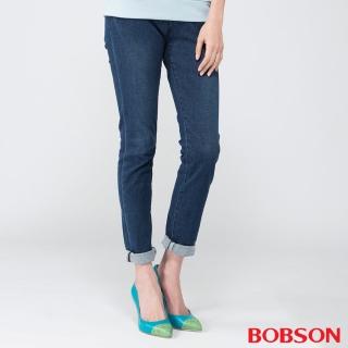 【BOBSON】女款膠原蛋白小直筒褲(藍8080-53)
