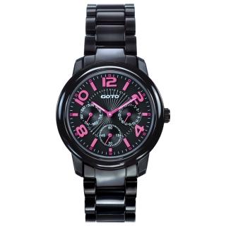  【GOTO】躍色純粹時尚陶瓷腕錶-IP黑x桃刻度(GC6106M-33-3F1)