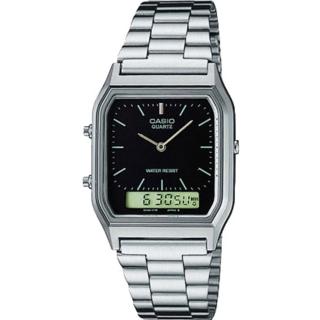 【CASIO 卡西歐】時帖洧k復古雙顯設計錶(銀x黑-29.5mm)