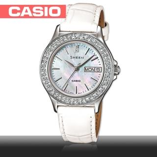 【CASIO 卡西歐 SHEEN 系列】施華洛世奇氣質典雅皮錶帶女錶(SHE-4800L)