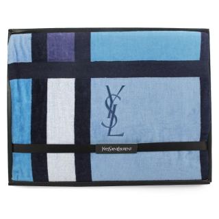 【YSL】經典拼版色塊純棉毛巾被蓋毯禮盒(靛藍色)