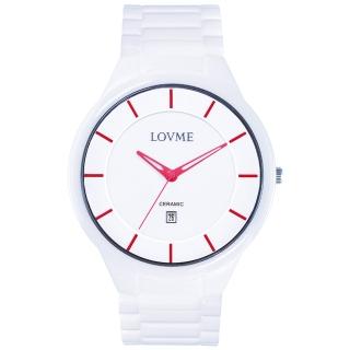  【LOVME】Concise陶瓷時尚腕錶-白x紅刻度(VC0288M-22-251)