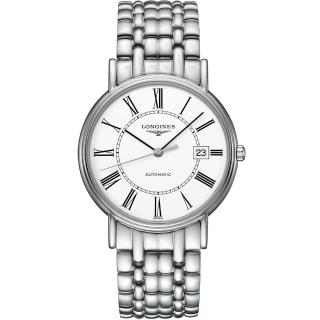 【LONGINES】Presence 經典羅馬機械腕錶-白-38.5mm(L49214116)