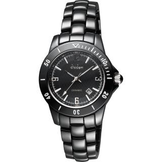 【Diadem】黛亞登 菱格紋雅緻陶瓷腕錶-黑-35mm(8D1407-551D-D)