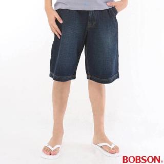 【BOBSON】男款寬版牛仔短褲(深藍131-52)