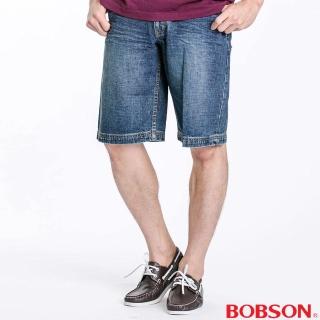 【BOBSON】男款寬版牛仔短褲(藍131-53)