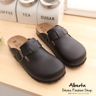 【Alberta】MIT台灣製高質感皮革男版半包勃肯鞋(黑色)