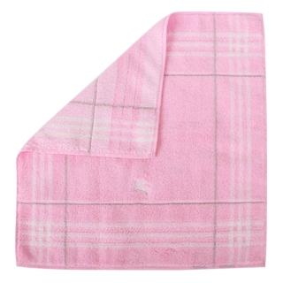 【BURBERRY】經典格紋戰馬LOGO純棉方巾-毛巾(粉紅)