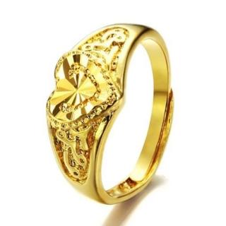 【I-Shine】金色時光-精鍍18K金 愛心雕刻開口戒指