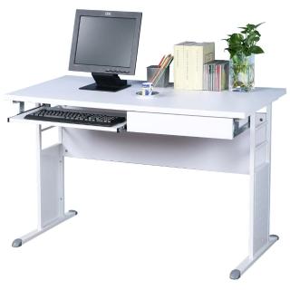 【Homelike】巧思辦公桌 亮白系列(白色加厚桌面120cm-附抽屜+鍵盤架)