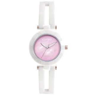  【GOTO】浪漫迷情時尚陶瓷腕錶-白x粉(GC0368L-22-P21)