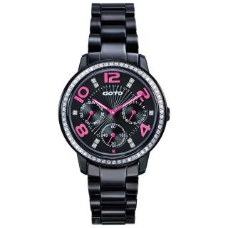 【GOTO】躍色純粹晶鑽陶瓷腕錶-IP黑x桃刻度(GC2106L-33-3F1)