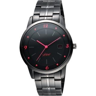  【STAR】藝術時尚簡約風情腕錶-黑x紅時標/40mm(9T1407-231D-R)