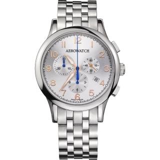【AEROWATCH】Grace優雅風範三眼計時腕錶-銀-42mm(A83966AA03M)