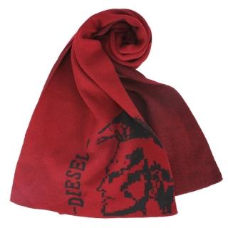 【DIESEL】素面龐克頭LOGO雙面圍巾(紅色)