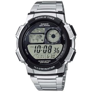 【CASIO 卡西歐】世界時間數位電子錶(鋼帶款-43.7mm)