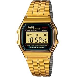 【CASIO 卡西歐】金色年華復古方型休閒錶(黑x金-33mm)