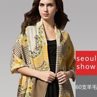 【Seoul Show】古堡花園 花色長鬚羊毛圍巾(優雅黃)