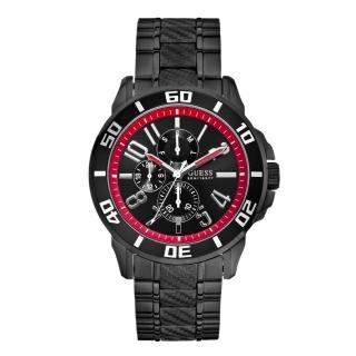 【GUESS】競速奔馳三眼計時腕錶-黑紅-45mm(W18550G1)