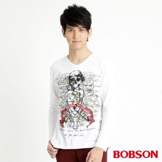 【BOBSON】男款骷髏印圖長袖上衣(白32018-80)