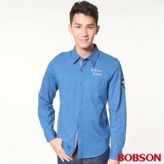 【BOBSON】男款合身版襯衫型針織長袖上衣(藍34006-58)