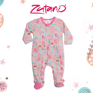 【美國 Zutano】長袖包腳連身裝-粉紅貓頭鷹印花 款 #FO411-BLUS-O