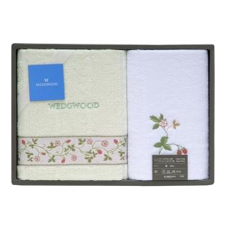 【WEDGWOOD】經典野草苺系列毛方巾二入禮盒(粉綠)